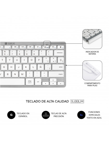 SUBBLIM Teclado completo con Ratón Bluetooth Combo Pure Extended Silver