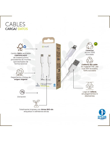 muvit for change cable USB a Lightning MFI 2,4A/12W 3m blanco