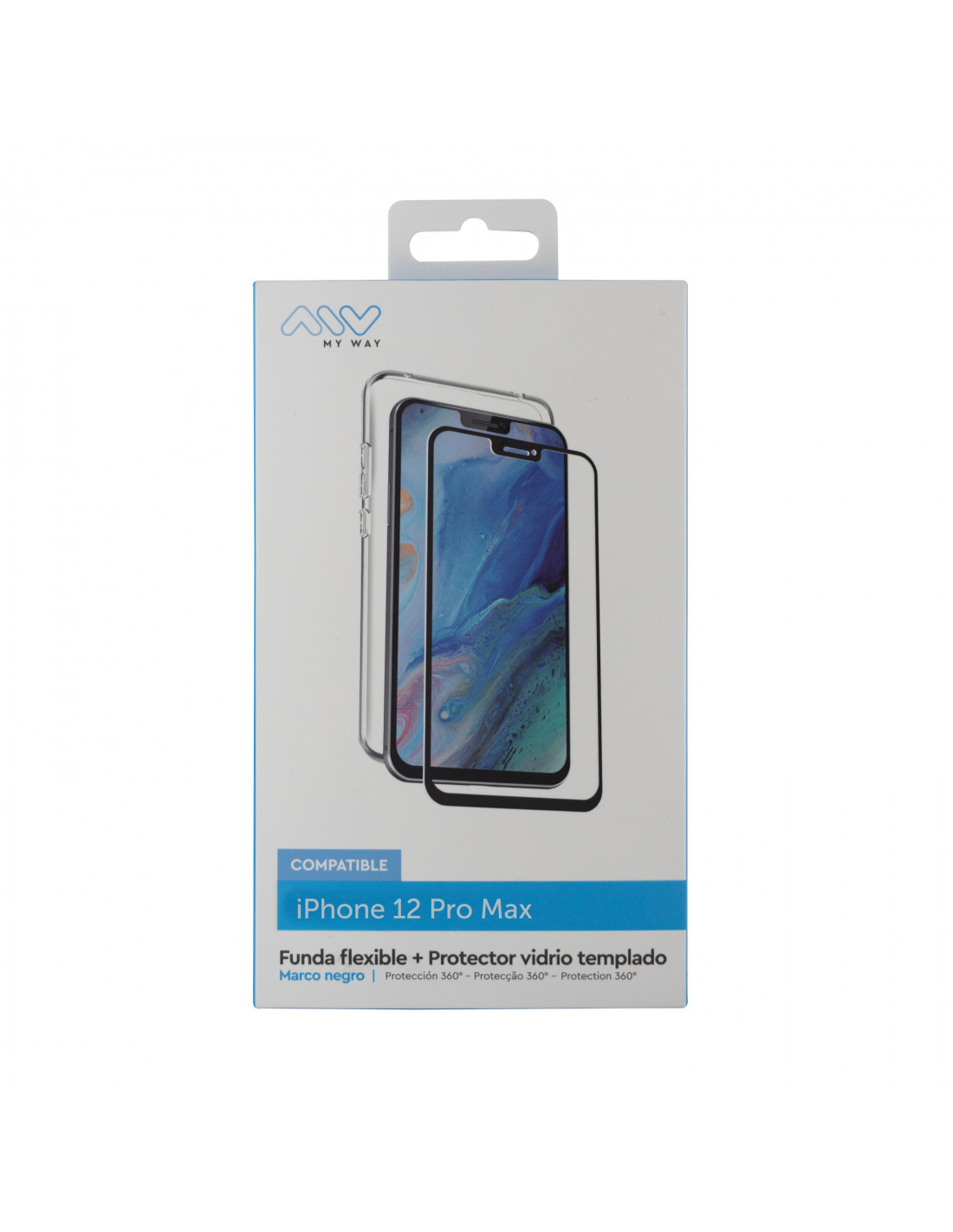 myway funda compatible con Apple iPhone 12 Pro Max + protector pantalla  vidrio templado plano marco negro