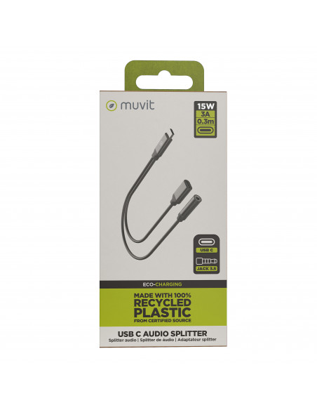 muvit for change adaptador Tipo C a Jack 3.5mm negro