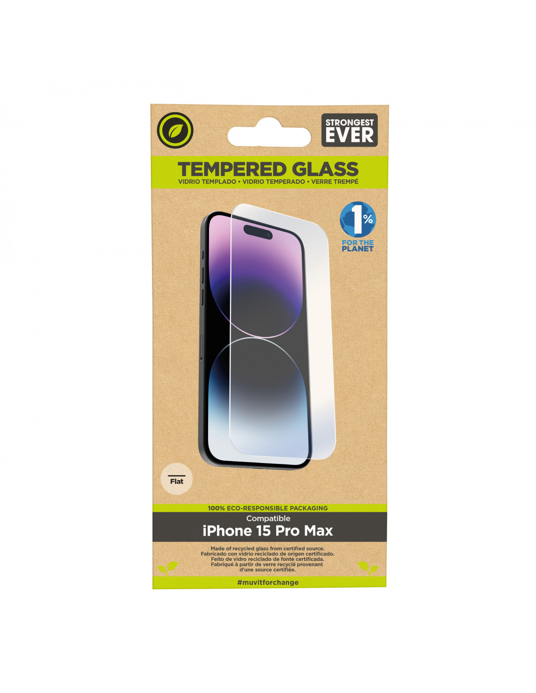 muvit for change protector pantalla recycletek compatible con Apple iPhone  15 Pro Max vidrio templado plano