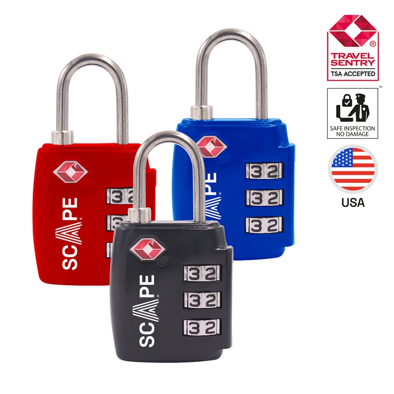 Scape Travel Candado TSA con combinación (azul, rojo, negro)