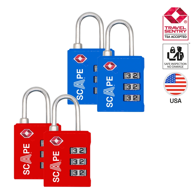 Scape Travel Pack 2 Candados TSA con combinación (azul, rojo)