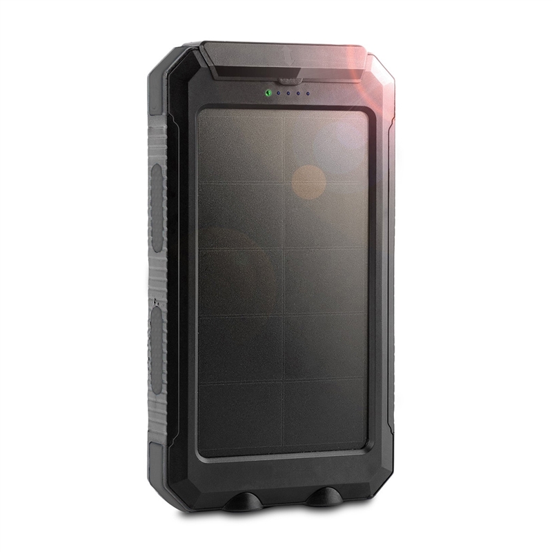 muvit power bank solar 10000 mAh USB 2 puertos 2A + 2A cableUSB Micro USB + brújula + linterna LED negro
