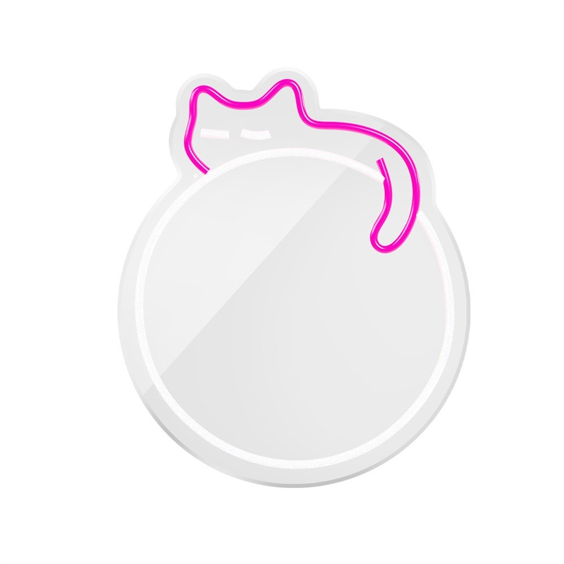 Forever Neon Mirror LED Sleeping Cat white pink FMNE03