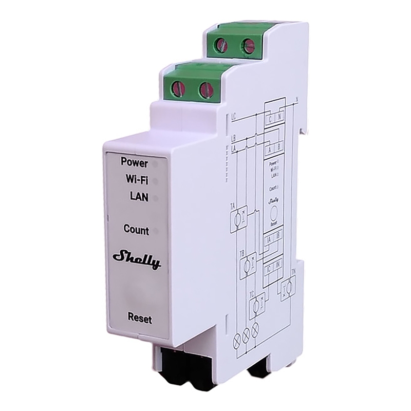 Shelly Módulo Wi-Fi BT Medidor Consumo DIN Pro 3EM 120A